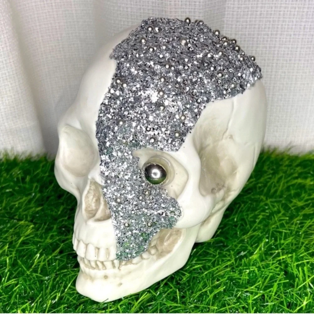 3 for $15 SALE Target Bullseye Halloween White Decorative Skull w/silver glitter